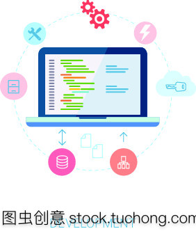 现代平面设计的应用程序开发或软件应用程序的编程的图标集。web、 数据库、 软件开发